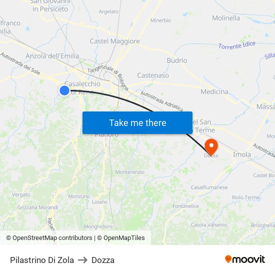 Pilastrino Di Zola to Dozza map