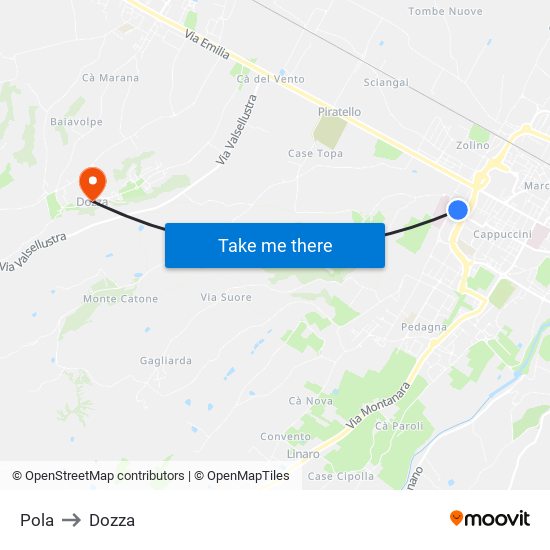 Pola to Dozza map