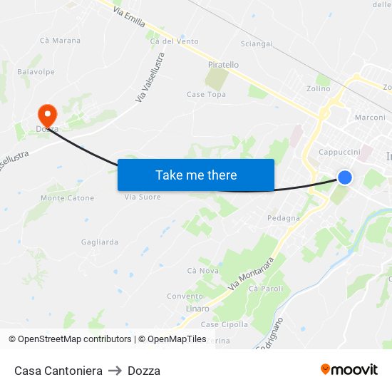 Casa Cantoniera to Dozza map