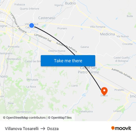 Villanova Tosarelli to Dozza map