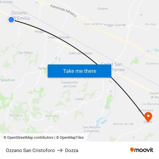 Ozzano San Cristoforo to Dozza map