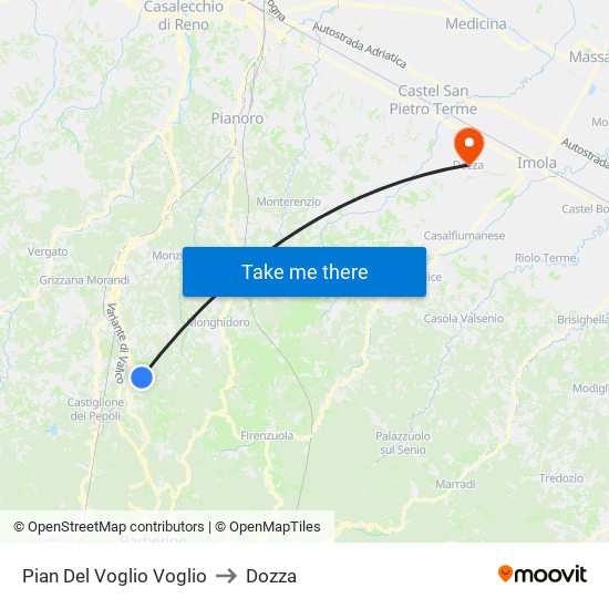 Pian Del Voglio Voglio to Dozza map