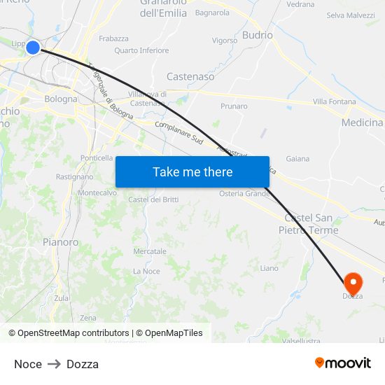 Noce to Dozza map
