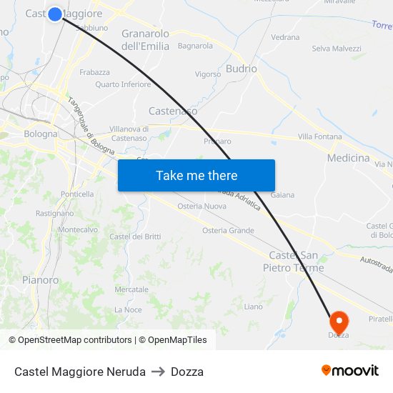 Castel Maggiore Neruda to Dozza map