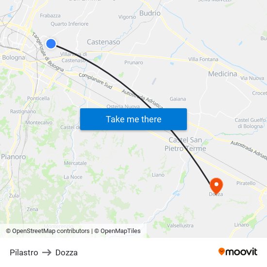 Pilastro to Dozza map