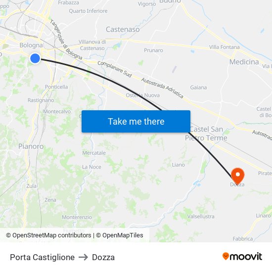 Porta Castiglione to Dozza map