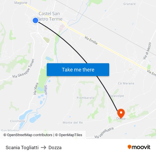 Scania Togliatti to Dozza map