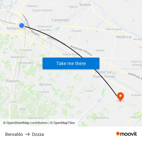 Beroaldo to Dozza map