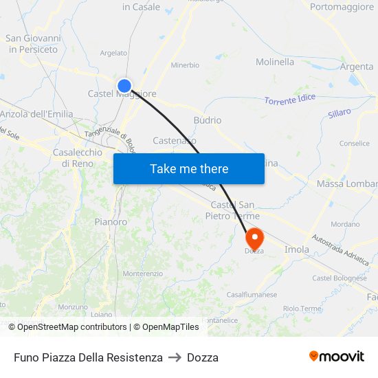 Funo Piazza Della Resistenza to Dozza map