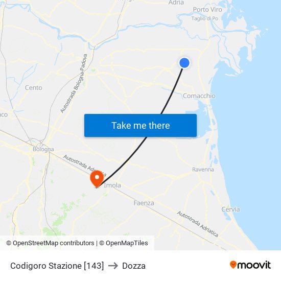 Codigoro Stazione [143] to Dozza map