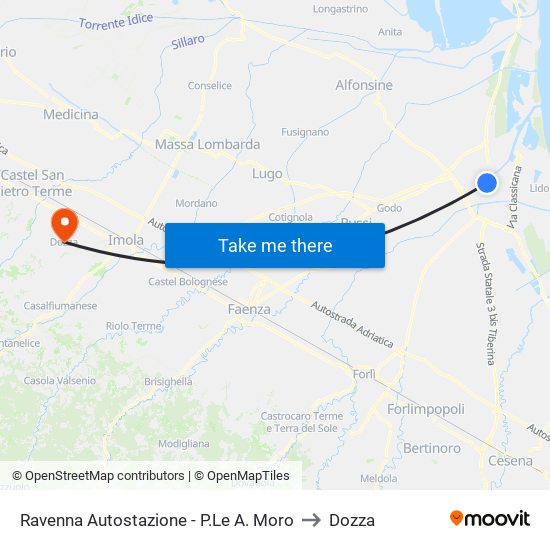 Ravenna Autostazione - P.Le A. Moro to Dozza map