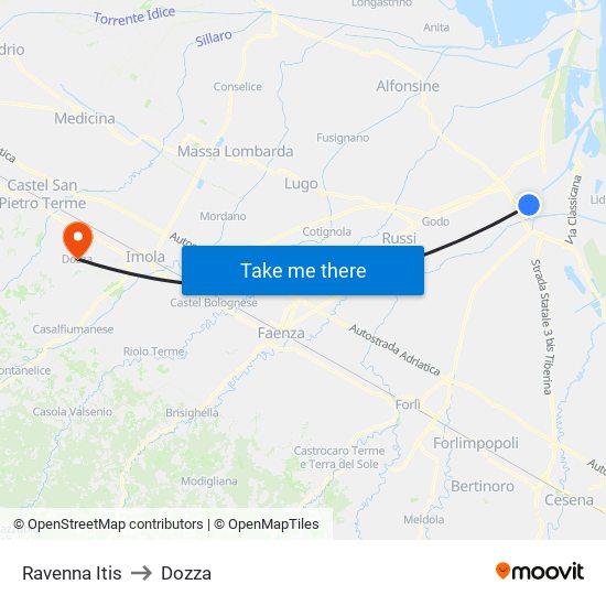 Ravenna Itis to Dozza map