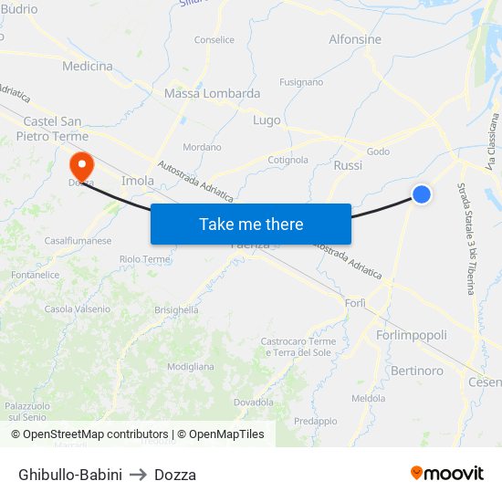 Ghibullo-Babini to Dozza map