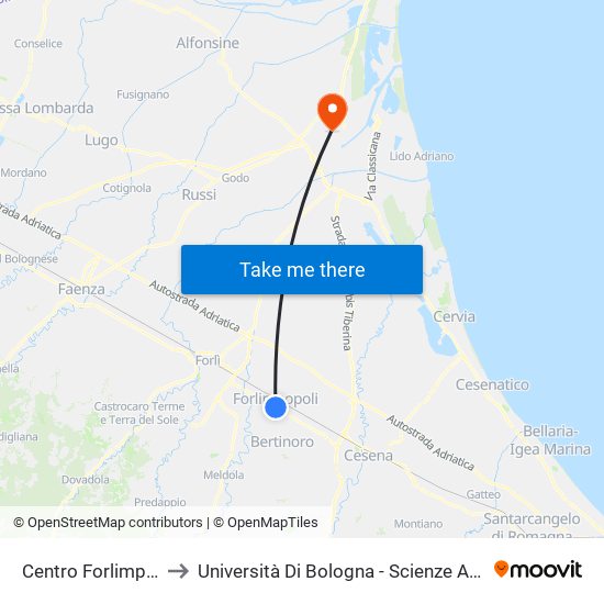 Centro Forlimpopoli to Università Di Bologna - Scienze Ambientali map