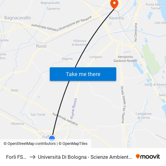 Forli FS C to Università Di Bologna - Scienze Ambientali map