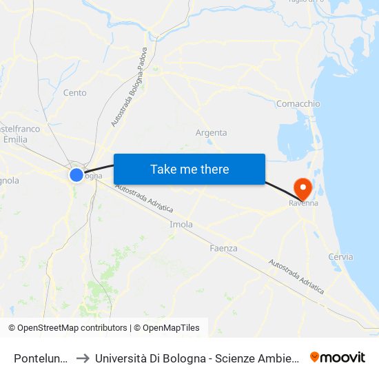Pontelungo to Università Di Bologna - Scienze Ambientali map