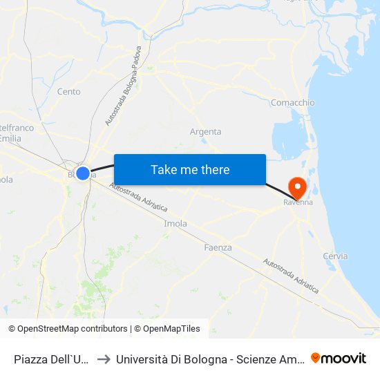 Piazza Dell`Unita` to Università Di Bologna - Scienze Ambientali map