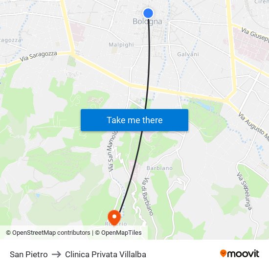 San Pietro to Clinica Privata Villalba map