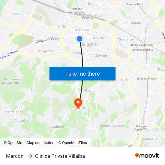 Marconi to Clinica Privata Villalba map