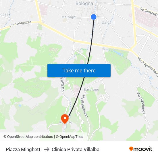 Piazza Minghetti to Clinica Privata Villalba map