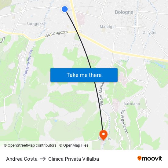 Andrea Costa to Clinica Privata Villalba map