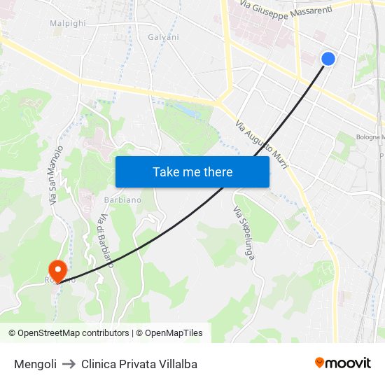 Mengoli to Clinica Privata Villalba map