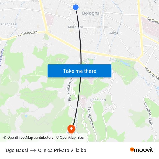 Ugo Bassi to Clinica Privata Villalba map