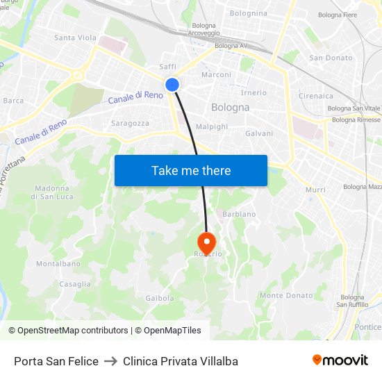 Porta San Felice to Clinica Privata Villalba map