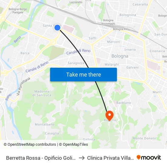 Berretta Rossa - Opificio Golinelli to Clinica Privata Villalba map