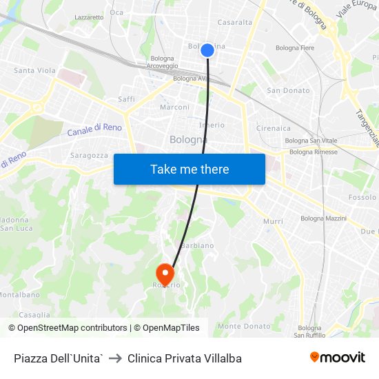 Piazza Dell`Unita` to Clinica Privata Villalba map
