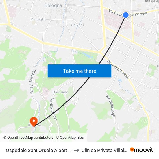 Ospedale Sant'Orsola Albertoni to Clinica Privata Villalba map