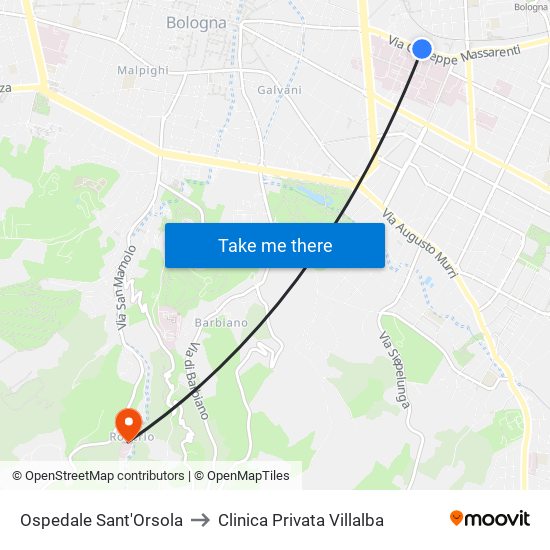Ospedale Sant'Orsola to Clinica Privata Villalba map