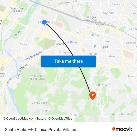 Santa Viola to Clinica Privata Villalba map