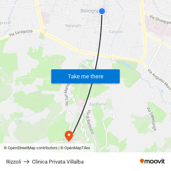 Rizzoli to Clinica Privata Villalba map