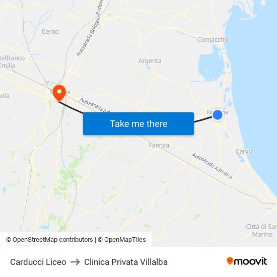 Carducci Liceo to Clinica Privata Villalba map