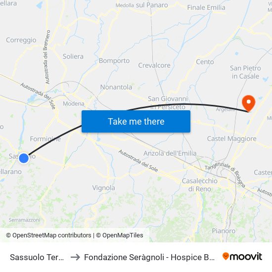 Sassuolo Terminal to Fondazione Seràgnoli - Hospice Bentivoglio map