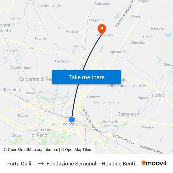 Porta Galliera to Fondazione Seràgnoli - Hospice Bentivoglio map