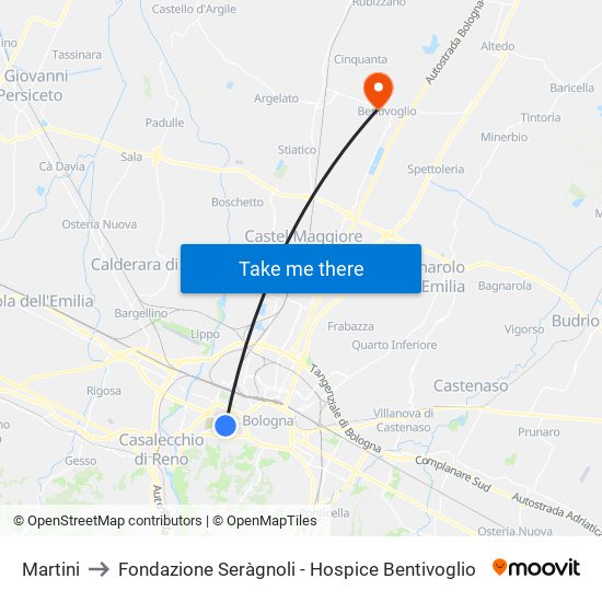 Martini to Fondazione Seràgnoli - Hospice Bentivoglio map