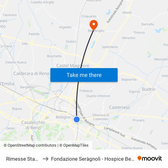 Rimesse Stazione to Fondazione Seràgnoli - Hospice Bentivoglio map