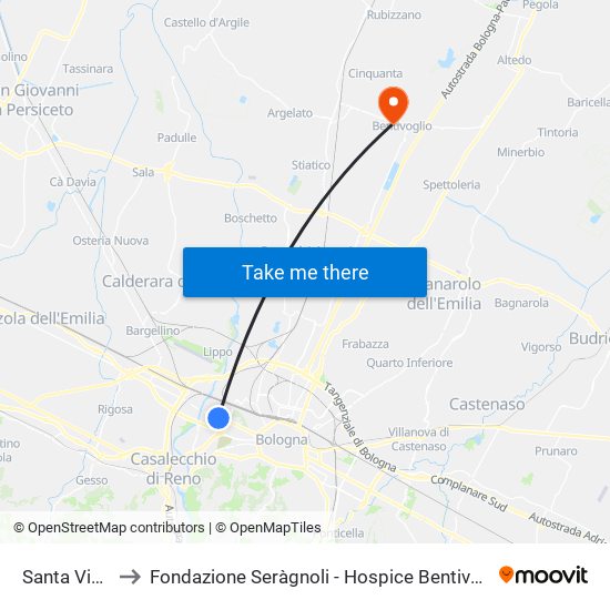 Santa Viola to Fondazione Seràgnoli - Hospice Bentivoglio map