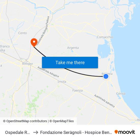 Ospedale Randi to Fondazione Seràgnoli - Hospice Bentivoglio map