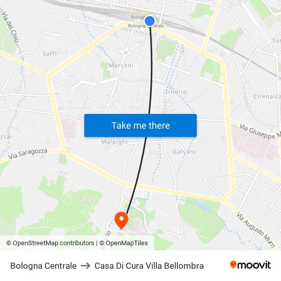 Bologna Centrale to Casa Di Cura Villa Bellombra map