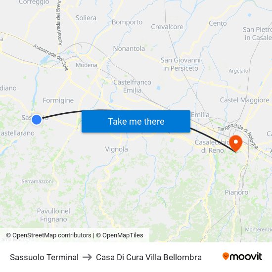 Sassuolo Terminal to Casa Di Cura Villa Bellombra map