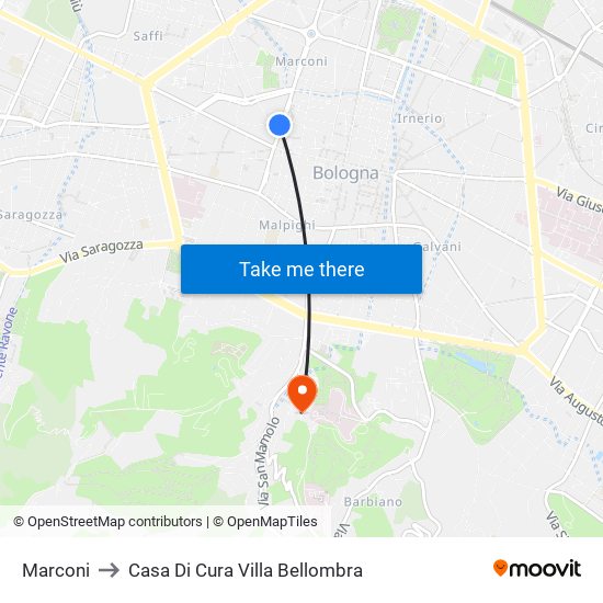 Marconi to Casa Di Cura Villa Bellombra map