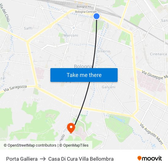 Porta Galliera to Casa Di Cura Villa Bellombra map