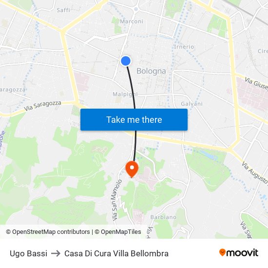 Ugo Bassi to Casa Di Cura Villa Bellombra map