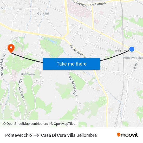 Pontevecchio to Casa Di Cura Villa Bellombra map