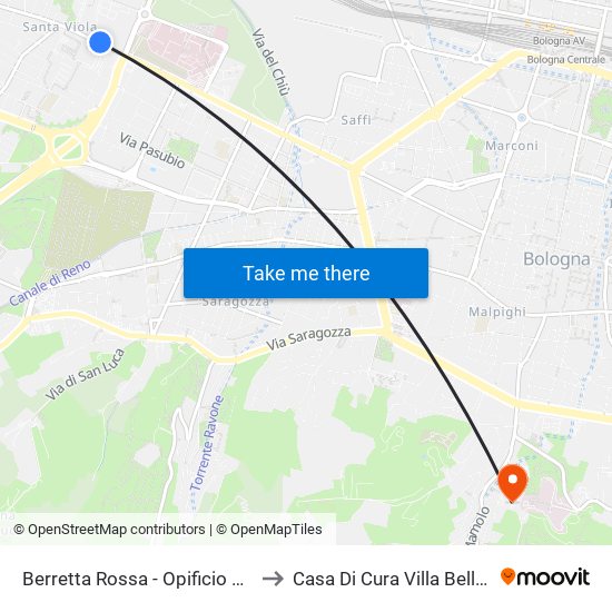 Berretta Rossa - Opificio Golinelli to Casa Di Cura Villa Bellombra map