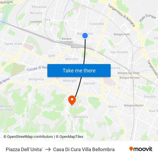 Piazza Dell`Unita` to Casa Di Cura Villa Bellombra map