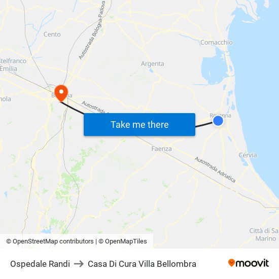 Ospedale Randi to Casa Di Cura Villa Bellombra map
